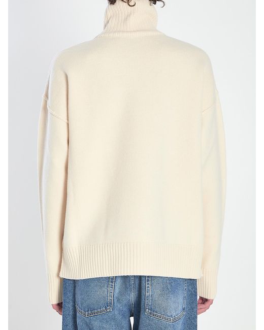 AMI White Ami De Coeur Turtleneck Logo Intarsia-Knit Jumper for men