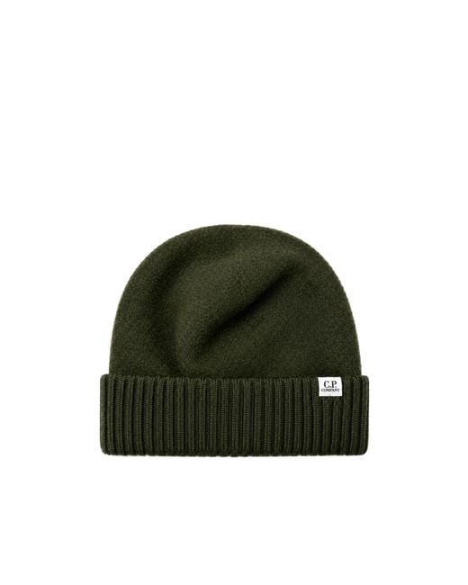 C P Company Green Ribbed Knit Hat for men