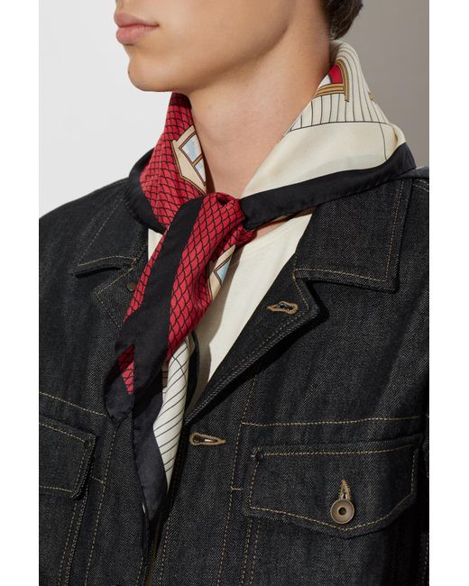 Moschino Red Architectural Printed Satin Scarf for men
