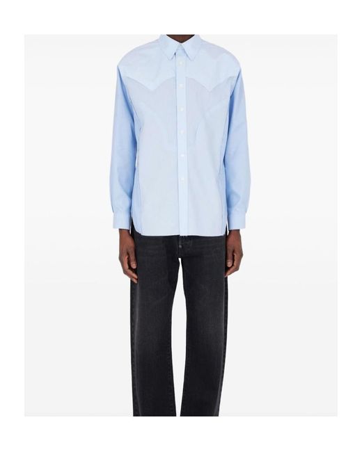 Maison Margiela Blue Cotton Shirt With Stitching Detail for men