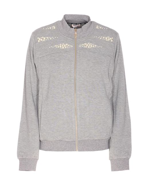 Liu Jo Gray High Neck Embellished Sweatshirt