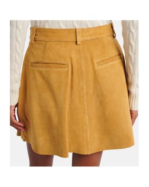 Polo Ralph Lauren Natural High-Rise Pleated Suede Skirt