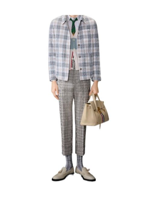 Thom Browne Blue Plaid Button-Up Utility Jacket for men