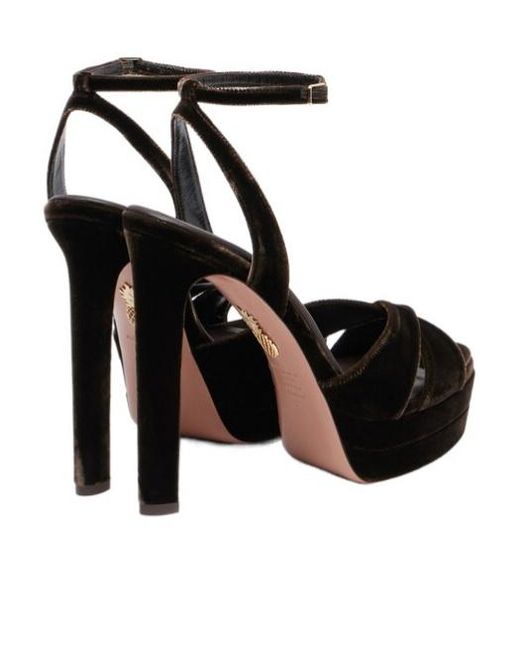Aquazzura Black Divine 130 Velvet Platform Sandals
