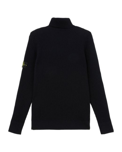 Stone Island Blue Ribbed Turtleneck Sweater for men