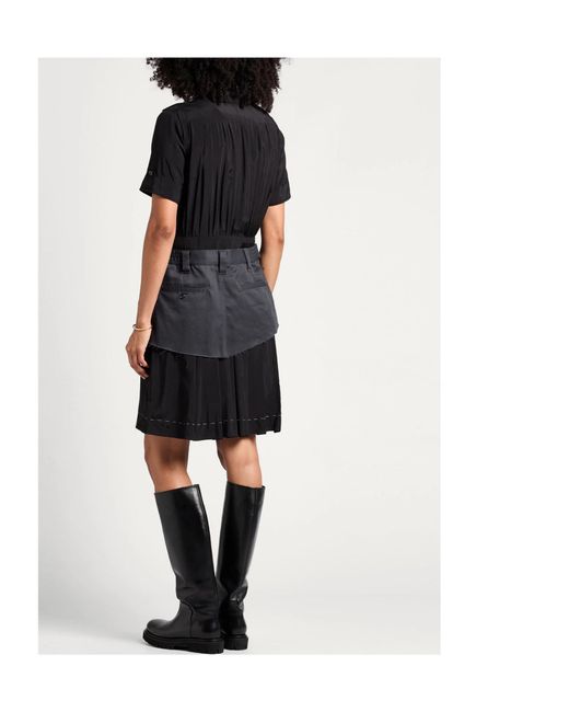 Maison Margiela Black Twotone Satin Shirt Dress