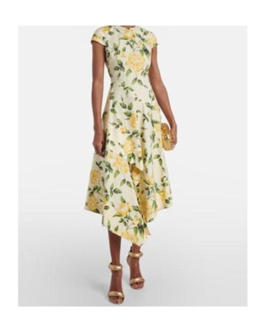 Oscar de la Renta Metallic Floral Cotton-Blend Poplin Midi Dress