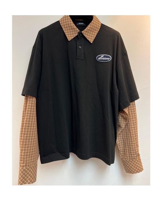we11done Black Collared Polo Shirt With Patchwork Design for men