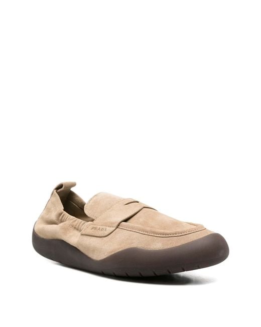 Prada Brown Logo-Detail Suede Loafers for men