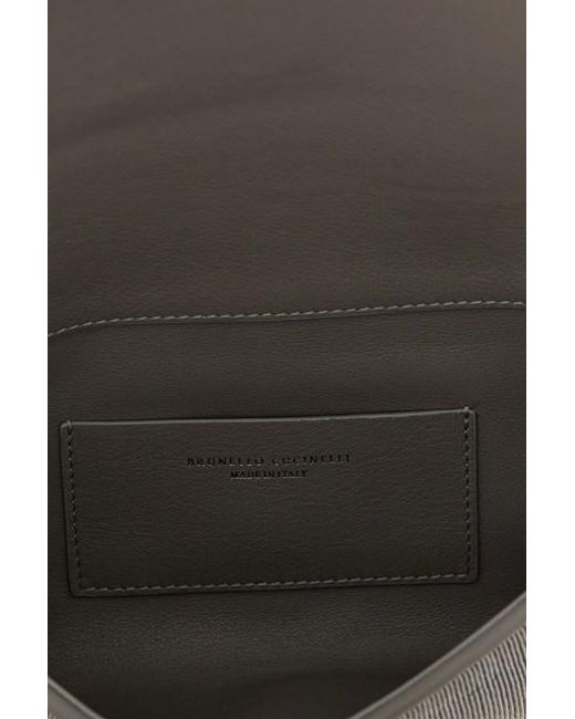 Brunello Cucinelli Gray Precious Monili Chain Foldover Top Clutch Bag