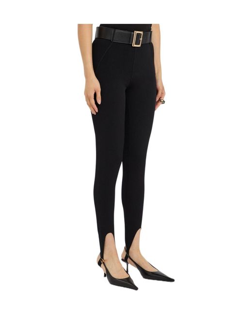 Self-Portrait Black Stirrup Belted Knit Leggings
