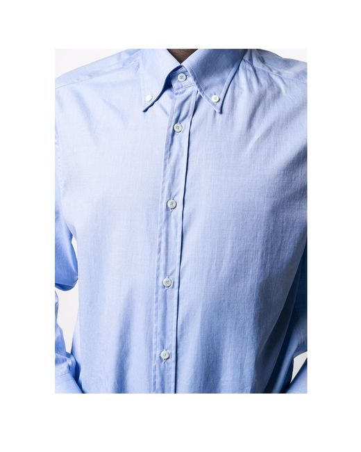 Brunello Cucinelli Blue Plain Cotton Shirt for men