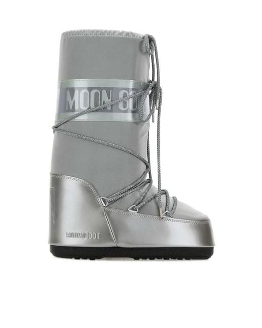 Moon Boot Gray Icon Glance Satin Lace-Up Snow Boots