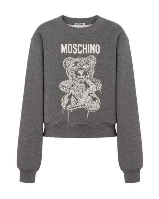 Moschino Gray Embroidered Teddy-Bear Sweatshirt