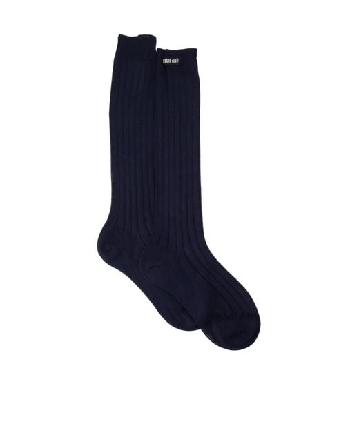 Miu Miu Blue Chaussettes En Soie