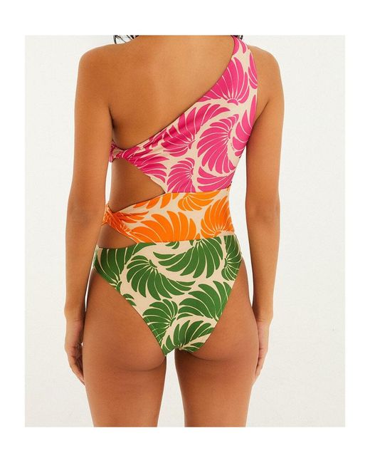 Farm Rio Green Banana Wings Cut-Out One-Piece Beachwear