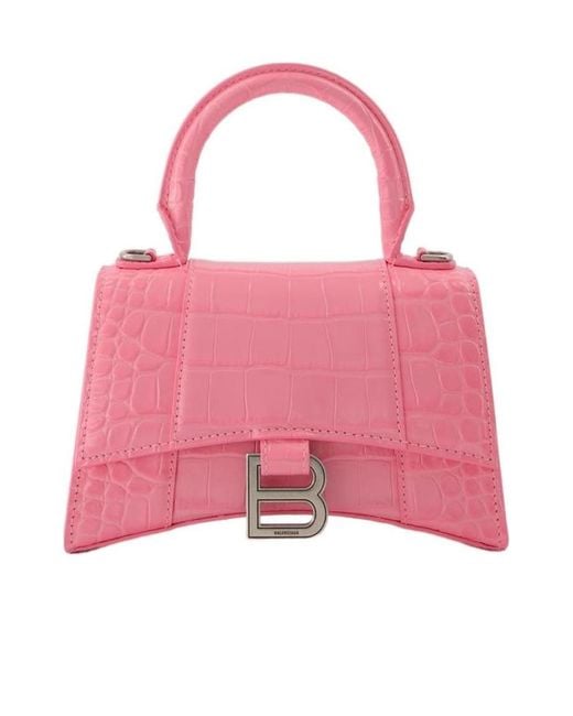 Balenciaga Pink Hourglass Xs Logo Plaque Tote Bag