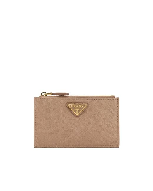 Prada Natural Saffiano Zipped Cardholder