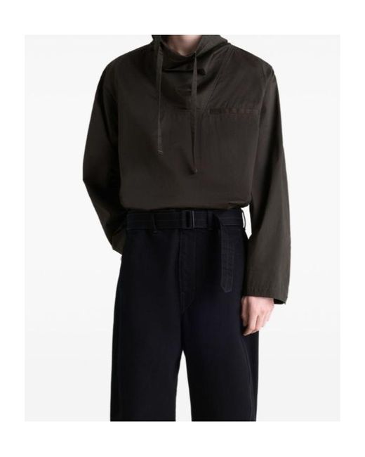 Lemaire Black Funnel Neck Drawstring Sweatshirt for men