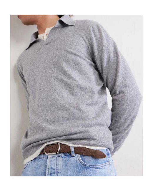 Brunello Cucinelli Gray Long-Sleeved Knitted Jumper for men