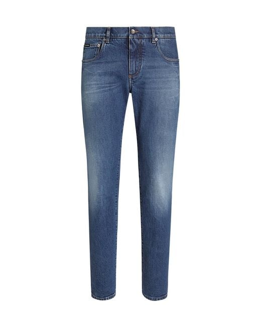 Dolce & Gabbana Blue Logo-Patch Straight Jeans for men