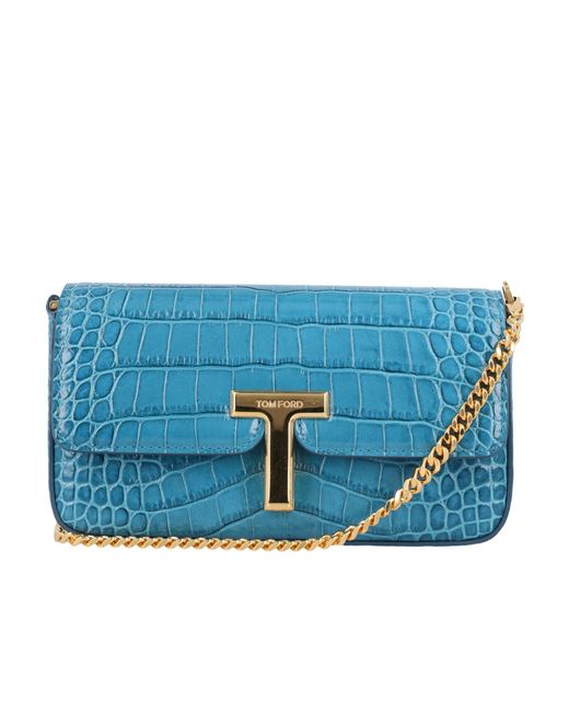 Tom Ford Blue Shiny Stamped Embossed Wallis Mini Bag