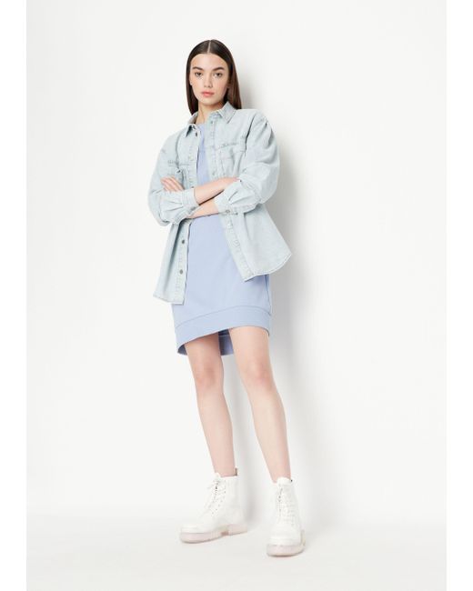 ARMANI EXCHANGE Blue Logo-Embroidered T-Shirt Dress