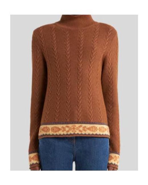 Etro Brown Cable-Knit Patterned Sweater