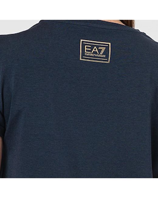 EA7 Blue Round Collar Striped T-Shirt