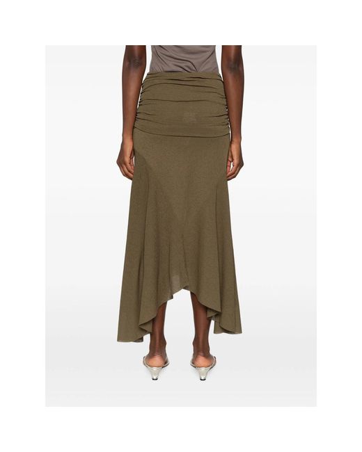 Ganni Green Ruched Asymmetric-Hem Asymmetric Skirt