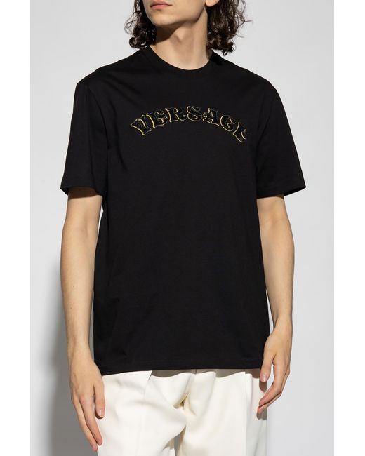 Versace Black Logo-Embroidered Crewneck T-Shirt for men