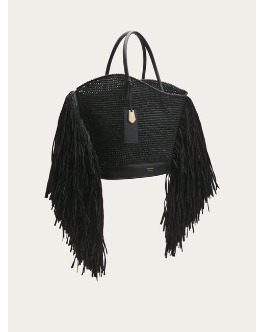 Ferragamo Black Fringed Tote Bag