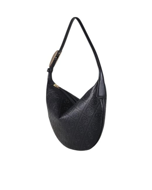 Tory Burch Black T Monogram Pebble Small Balloon Bag