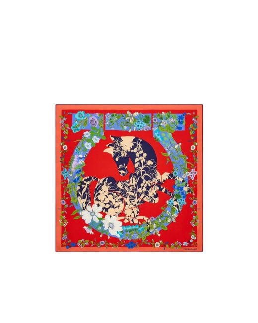 Ferragamo Red Pegasus Print Silk Scarf