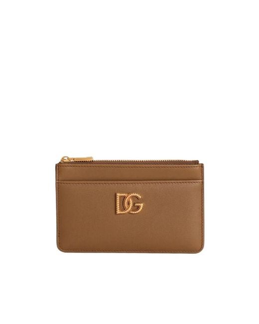 Dolce & Gabbana Brown Calfskin Card Holder With Dg Logo