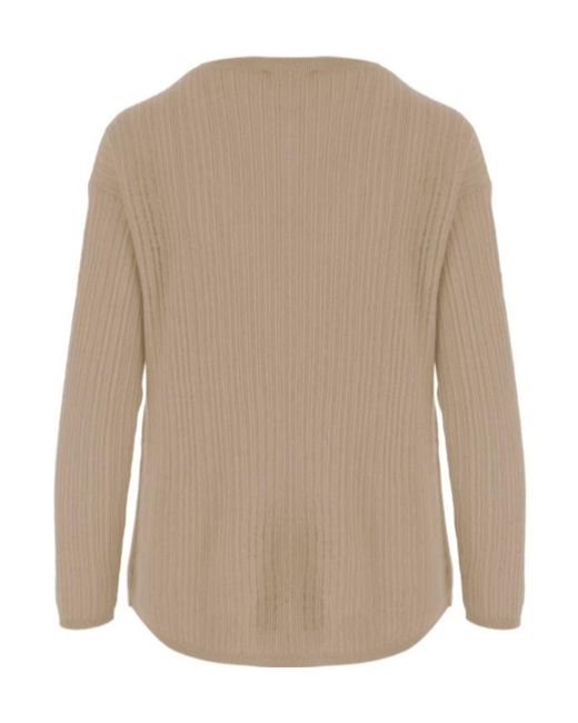 Allude Natural Ribbed Crew Neck Knitted Sweater