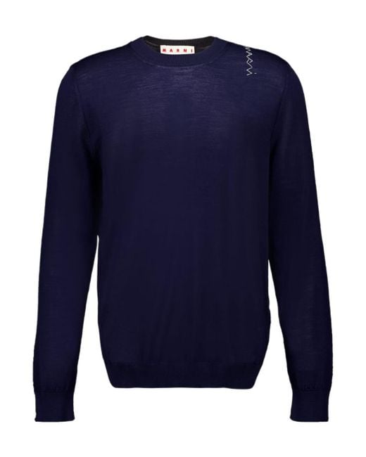 Marni Blue Logo Embroidered Knit Sweater for men