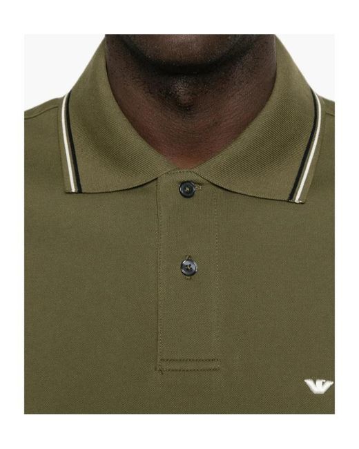 Emporio Armani Green Logo-Embroidered Tipped Polo Shirt for men