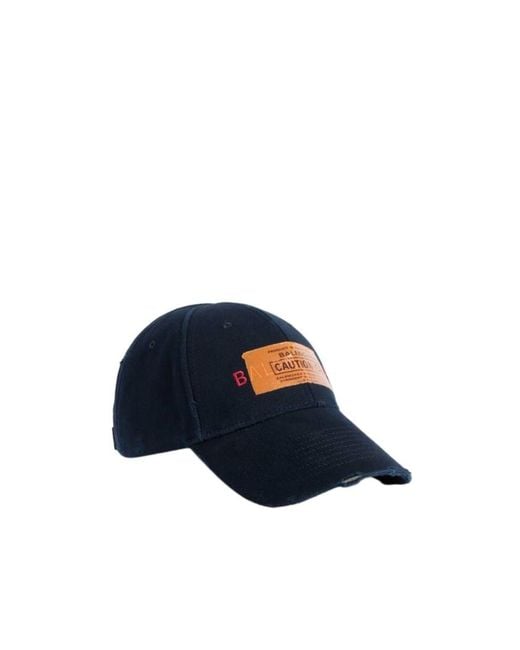 Balenciaga Blue Logo Embroidered Distressed Cap for men