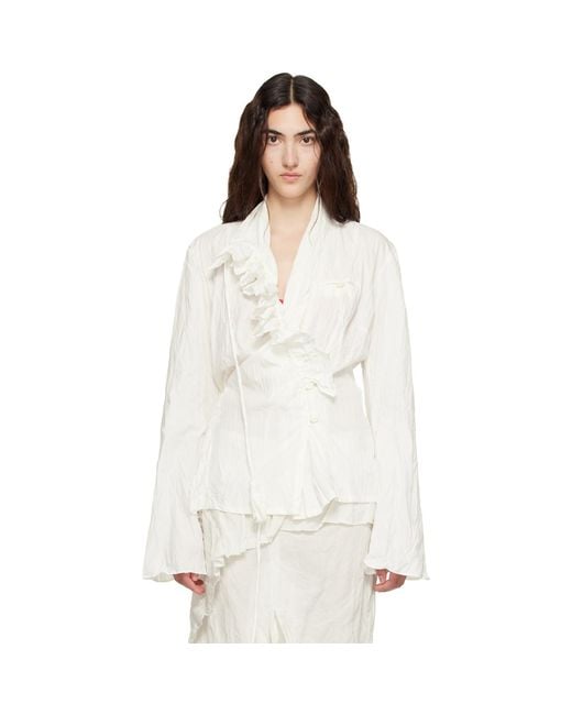 OPEN YY White Unbalanced Ruffled Blouse