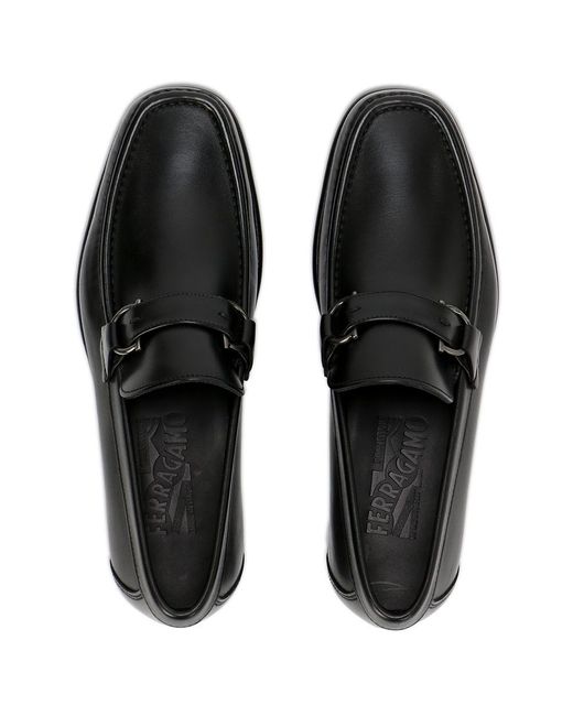 Ferragamo Black Logo Buckle Business Casual Shoes for men