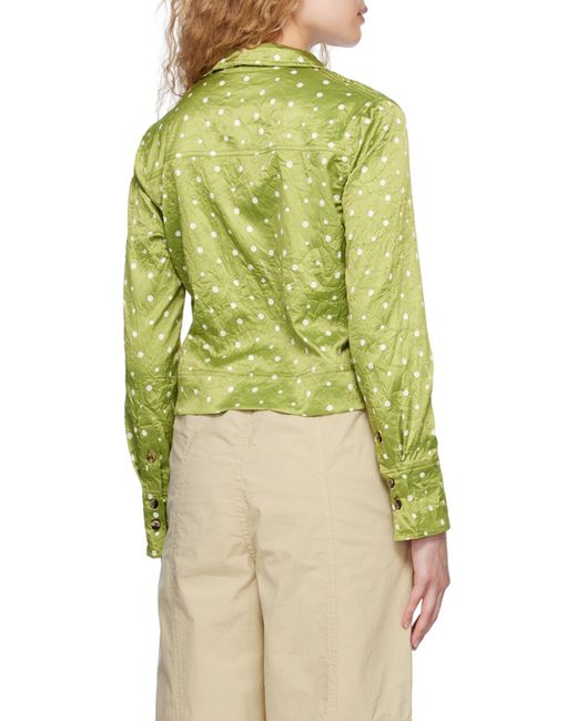 Ganni Green Crinkled Polka-Dot Shirt