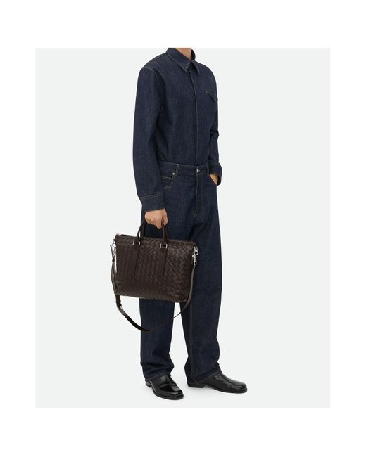 Bottega Veneta Black Intrecciato Zipped Briefcase for men