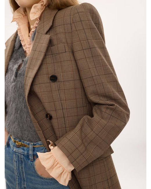 Chloé Brown Chloé Checked Double-Breasted Blazer