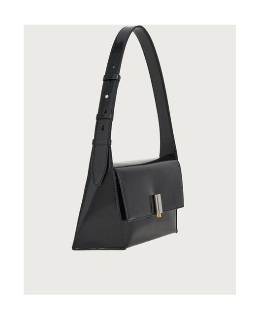 Ferragamo Black Ferragamo Geometric Logo Engraved Shoulder Bag