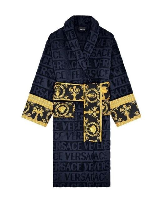 Versace Blue Barocco-Panel Logo Devoré Robe