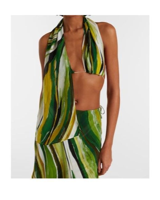 Christopher Esber Green Printed Silk Scarf Bra Top