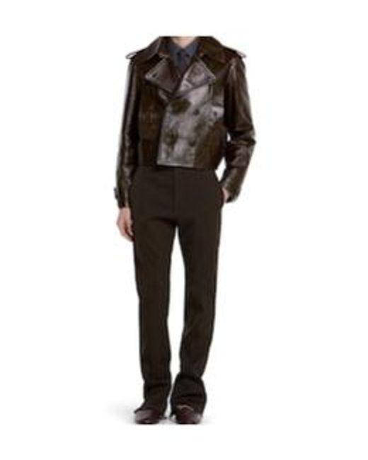 Gucci Brown Double-Breasted Leather Jacket for men
