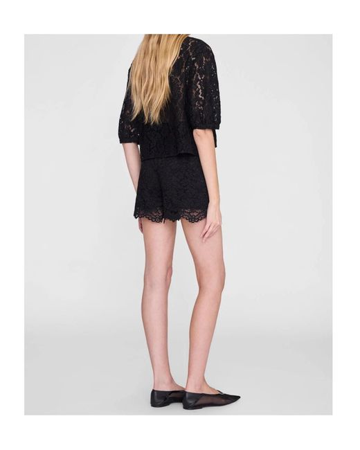 Anine Bing Black Elastic Waistband Lace Shorts