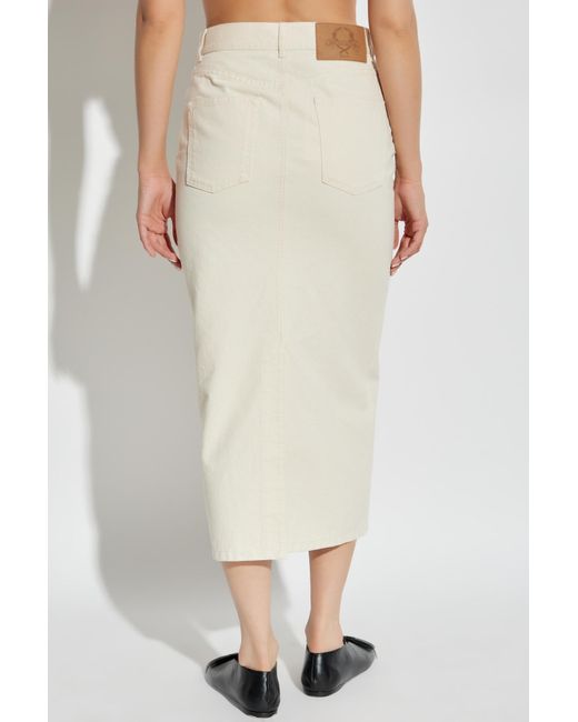 Moschino White Logo Patch Denim Midi Skirt